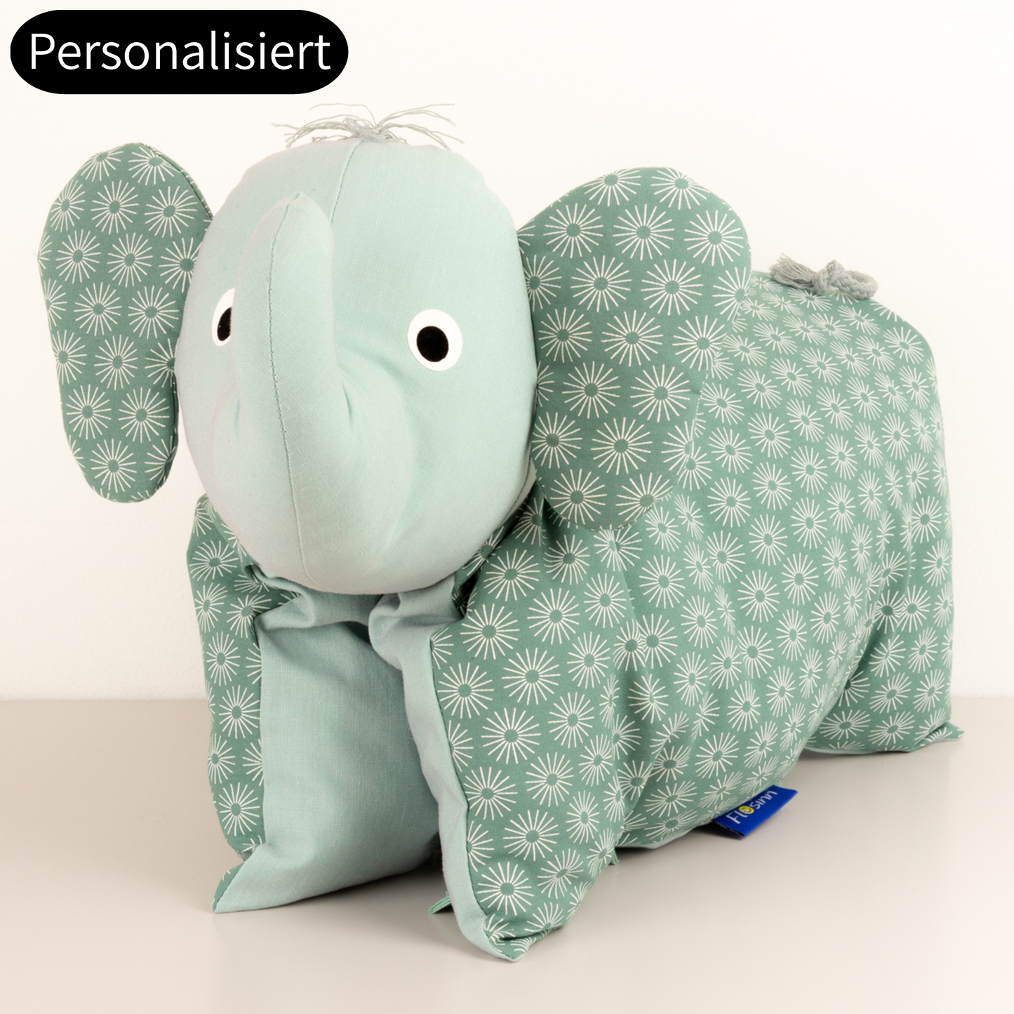 Kuscheltier / Kissen Elefant Mint Blumen, personalisiert