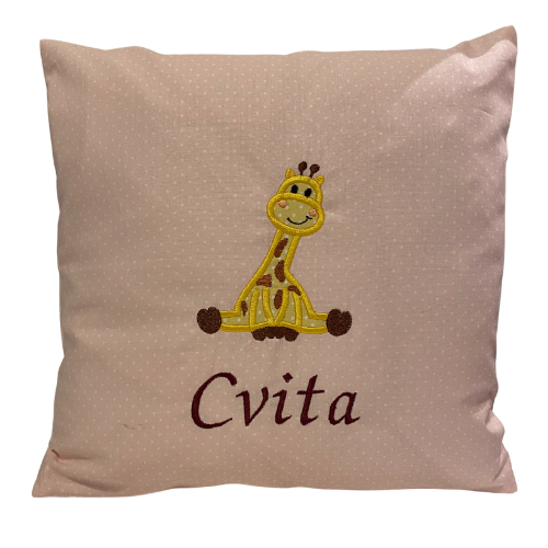 Handgemachtes & Personalisiertes Kissen mit Giraffe sitzend