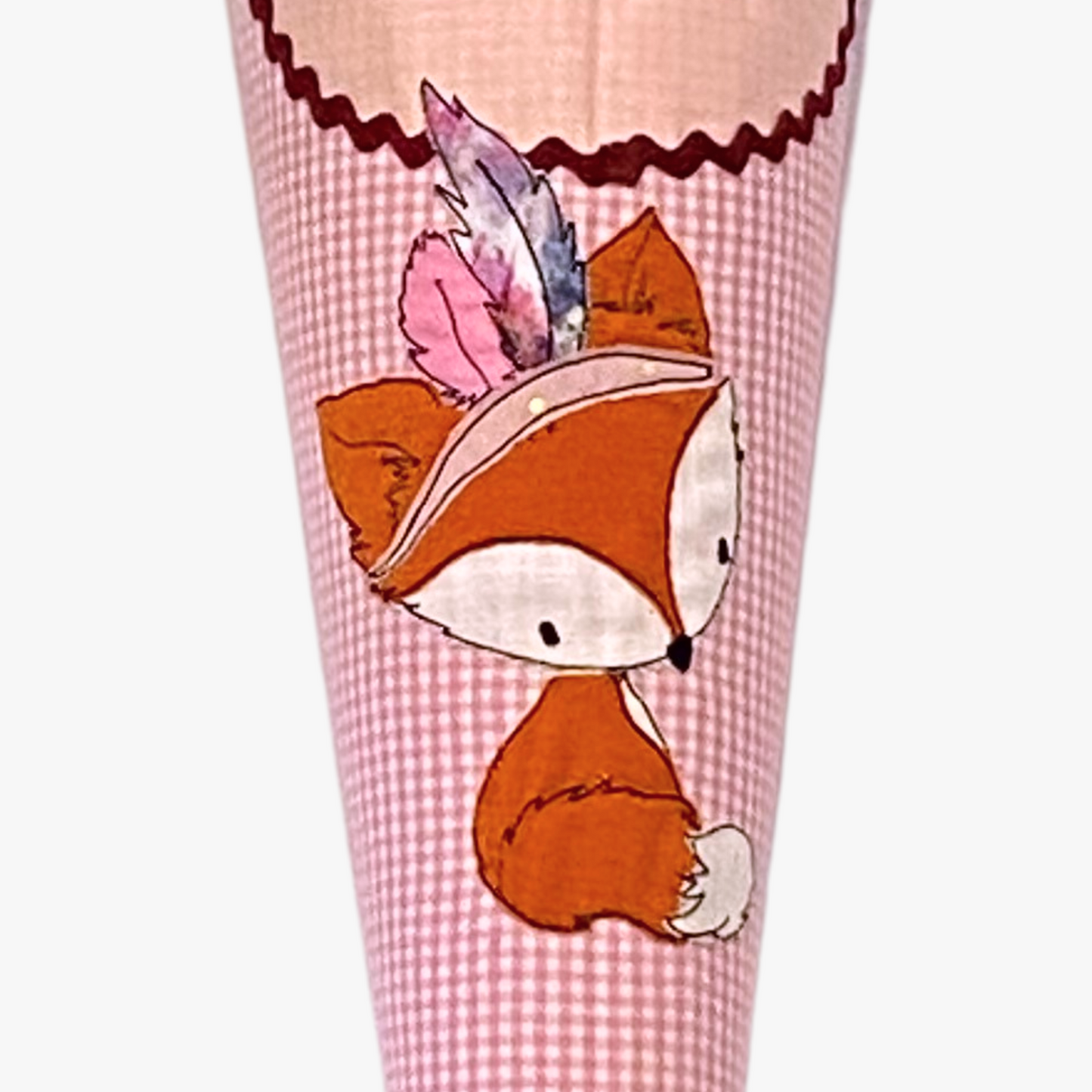 Handgemachte & Personalisierte Schultüte aus Stoff mit Fuchs mit Federschmuck