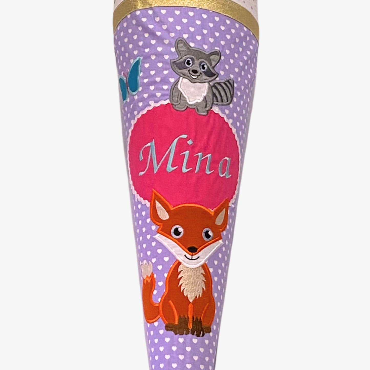 Handgemachte & Personalisierte Schultüte aus Stoff mit Fuchs & Waschbär