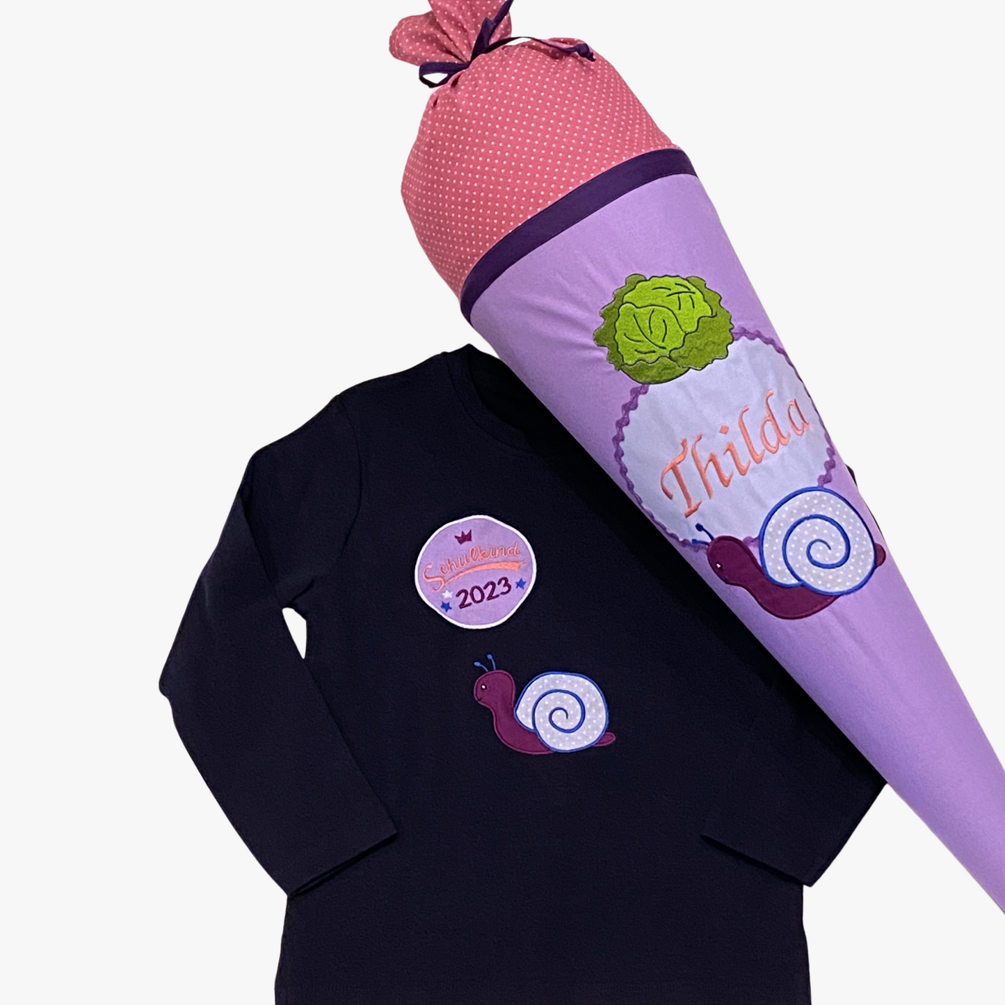 Handgemachte & Personalisierte Schultüte aus Stoff mit Schnecke