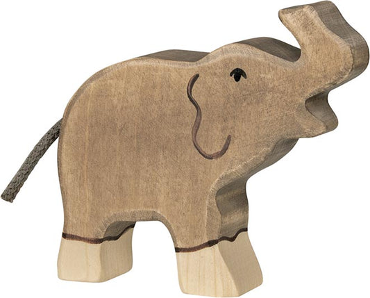 Holztiger Elefant klein, Rüssel hoch