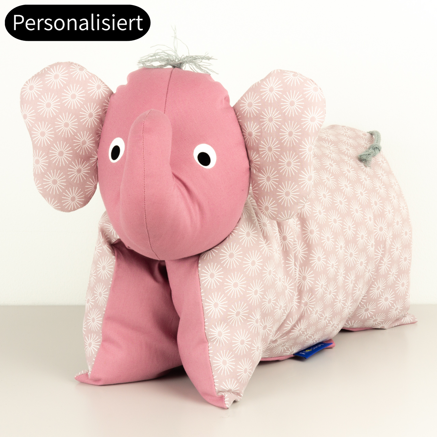 Kuscheltier / Kissen Elefant Rosé Blumen - Puder, personalisiert