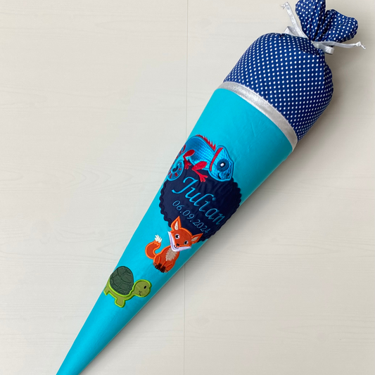 Handgemachte & Personalisierte Schultüte aus Stoff mit Tieren