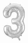 Folienballon Zahl "3" ca.100 cm, Silber